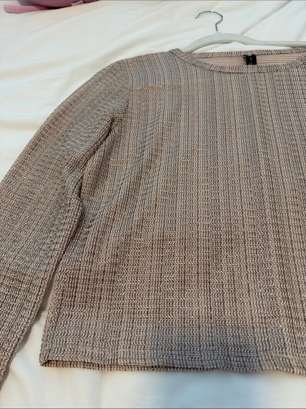 Zara Blush Beige Cropped Knit Long Sleeve Top